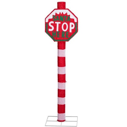 Lighted STOP Sign Christmas Yard Decorations, Pre-lit Road Sign SANTA STOP HERE With 70 LED White Lights And Stakes For Xmas Outdoor Holiday Indoor Decor Lighted Holiday Displays