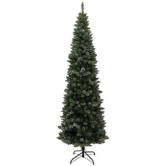 7ft Artificial Pencil Christmas Tree With 980 Branches, Pinecones, Metal Stand, Realistic Xmas Tree For Home