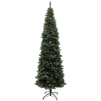 7ft Artificial Pencil Christmas Tree With 980 Branches, Pinecones, Metal Stand, Realistic Xmas Tree For Home