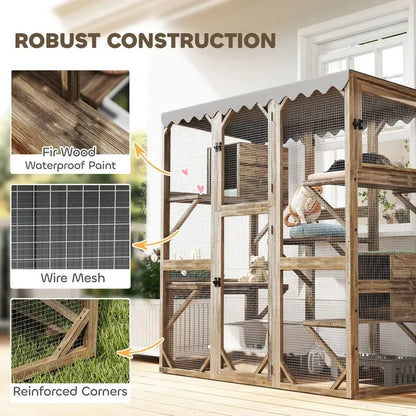 Outdoor Cat Enclosure With Window Access, 5 Platforms And 2 Resting Boxes, Waterproof Roof For Multiple Cats