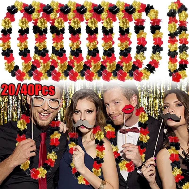 20Pcs Movie Night Flower Leis 19.7 In Golden Red Black Silk Flower Necklace