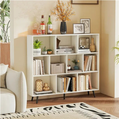 10 Cube Bookcase 3-Tier Modern Storage Organizer With 5 Metal Legs Bookshelves