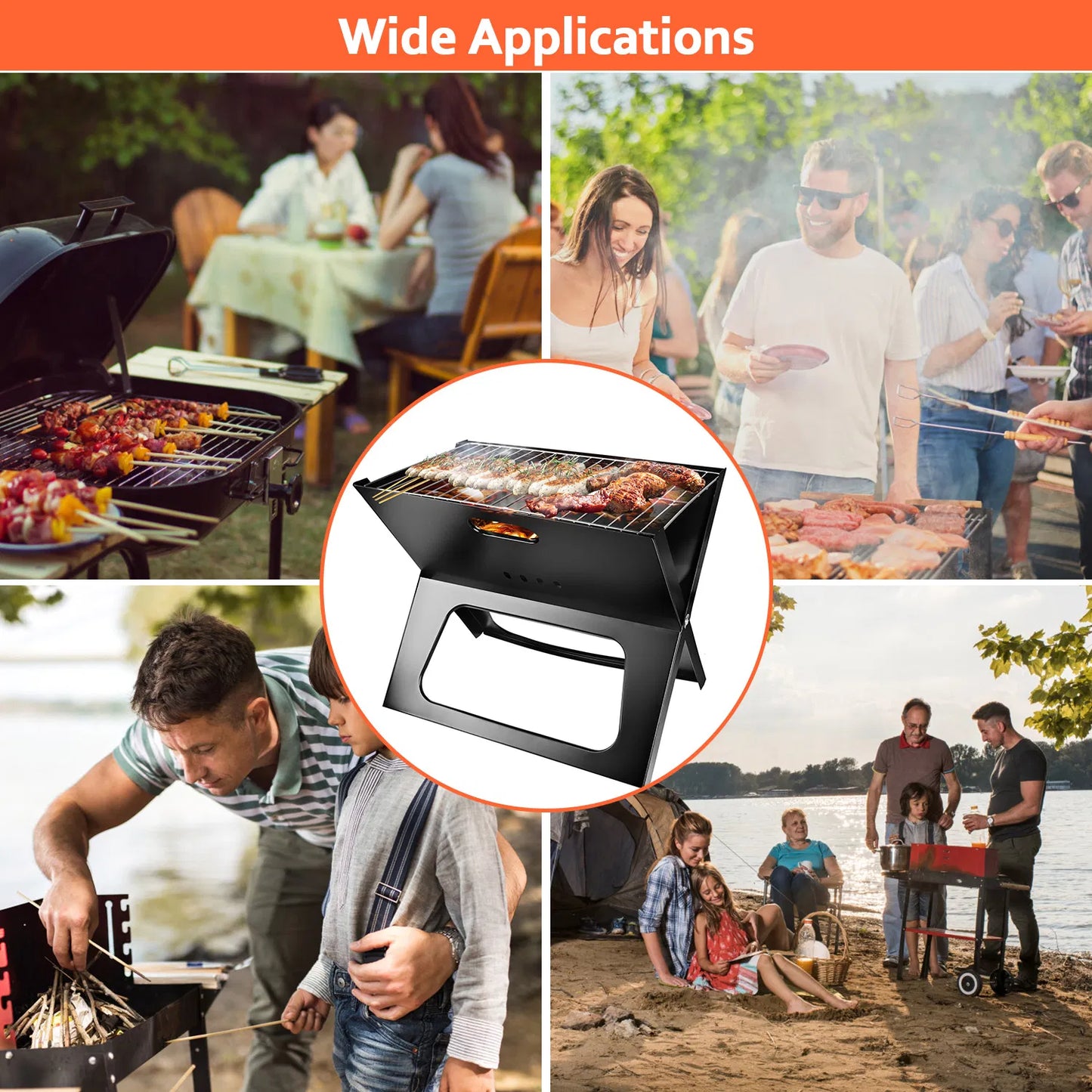 Portable Charcoal Grill - Mini BBQ Grill - Small Table Top Charcoal Grill For Camping, Outdoor Cooking - Foldable Camping Grill For Picnics, Tailgating And Backyard Grilling