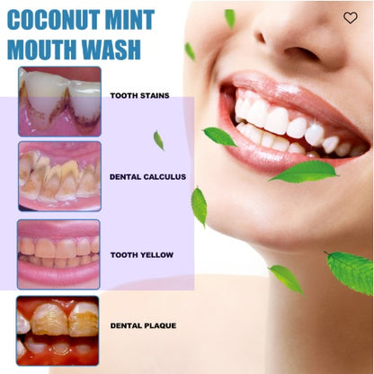 Oralhoe Coconut Mint Mouth Wash, Whitening Teeth Yellow Teeth Stains Tongue Coating Clean  Breath Oral Care