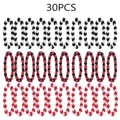 30 Pcs Racing Party Flower Leis Black White Red Mixed Color Silk Tropical Flower Necklace