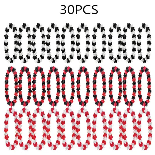 30 Pcs Racing Party Flower Leis Black White Red Mixed Color Silk Tropical Flower Necklace