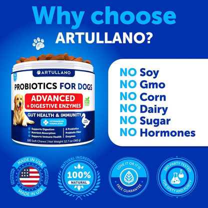 Probiotics For Dogs Support Gut Health Itchy Skin Allergies Immunity Yeast Balance Dog Probiotics And Digestive Enzymes With Prebiotics Reduce Diarrhea Gas 180 Probiotic Chews For Dogs