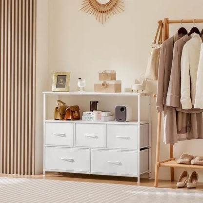 Dresser For Bedroom, Chest Of Drawers, 5 Drawer Dresser, Closet Fabric Dresser With Metal Frame Tv Stand