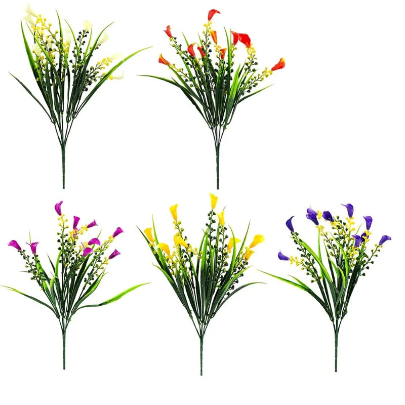 5 Bundles Artificial Calla Lilly Realistic UV Resistant Fake Flowers Faux Plastic Long Stem Plants For Indoor Planter Home Porch Yard Spring Summer Cemetery Decor