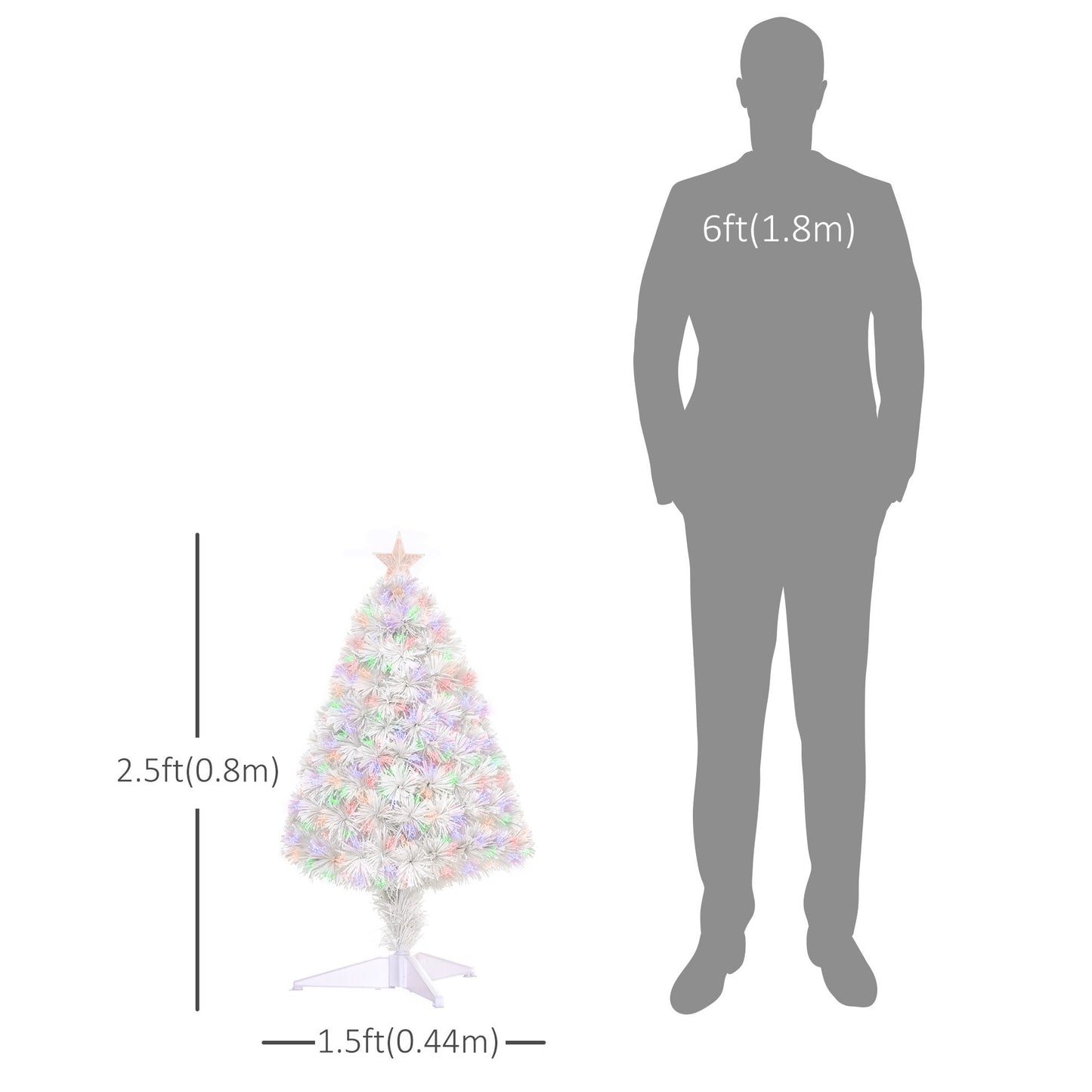 2.5FT Prelit Artificial Tabletop Christmas Tree With Fibre Optics Holiday Home Xmas Decoration For Table And Desk White