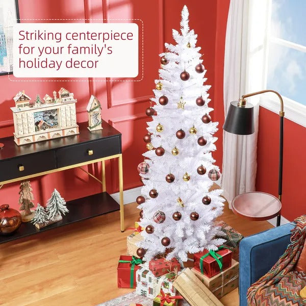 6ft Tall Pencil Artificial Christmas Tree With 479 Branch Tips With Steel Base, White