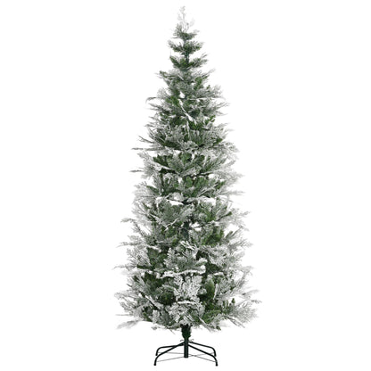 7.5 Feet Pencil Snow Flocked Artificial Christmas Tree With 880 Realistic Cypress Branches, Auto Open, Green