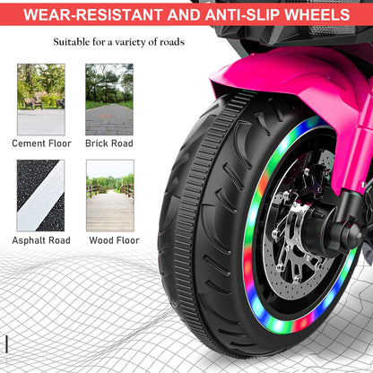 Kids Powered Ride-ons Toy, Kids Motorcycle For 3-6 Years, 12V Electric Ride On Motorcycle With Light Wheel & Bluetooth Music-Pink