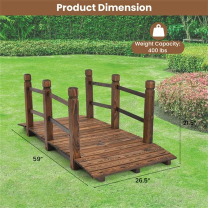 5 Feet Wooden Garden Bridge Wood Construction, Easy Assembly With Hardware