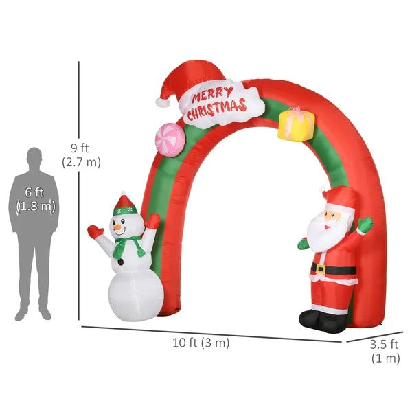 9ft Christmas Inflatable Archway With Santa Claus And Snowman For Outdoor, Blow Up Decoration With LED Lights