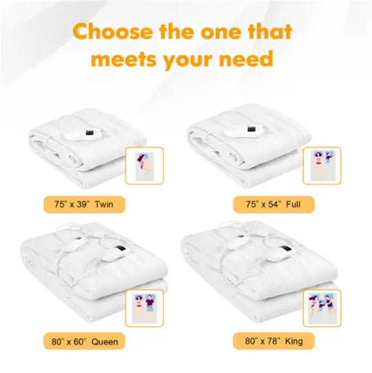 80' X 60' Electric Heated Mattress Pad With Adjustable Temperatures 10 H Timer