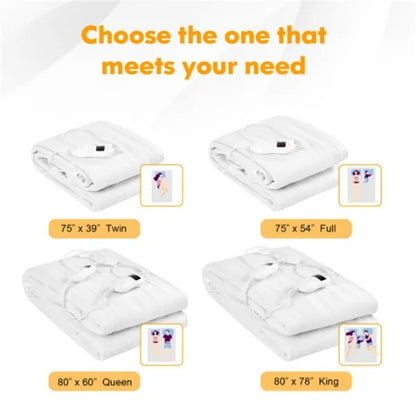 80' X 60' Electric Heated Mattress Pad With Adjustable Temperatures 10 H Timer