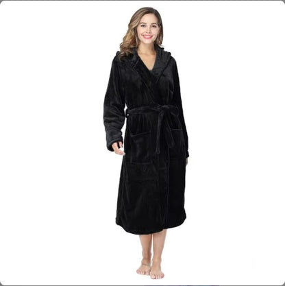 Local Stock Plush Oversize Winter Soft Warm Long Flannel Bathrobe With Hooded Women Thick Night Fleece Bath Robes Dressing