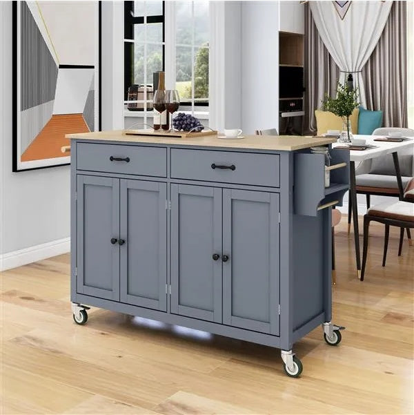 Kitchen Island Cart With Solid Wood Top And Locking Wheels,54.3 Inch Width