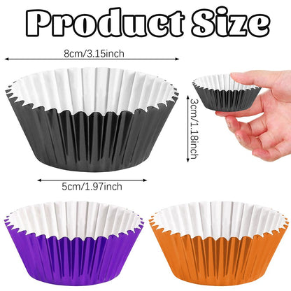 300 Pcs Halloween Foil Cupcake Liners Black Purple Orange Foil Metallic Cupcake Wrappers Halloween Party Standard For Halloween Party Birthday