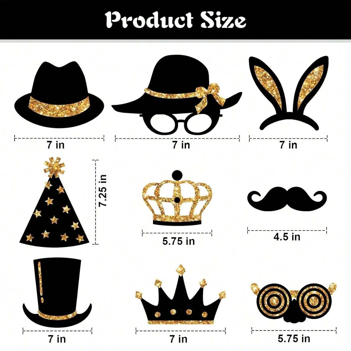 24 Pieces Party Photo Booth Props For Birthday Weddings Graduation Prom Party Supplies Mix Of Hats, Lipstick, Tie, Crowns Golden,Christmas