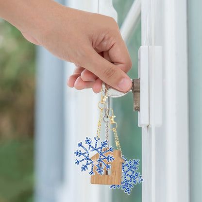 12 Packs Snowflake Rhinestones Painting Keychain Kits 12 Styles Snowflake Pendants DIY 5D Rhinestones Art Hanging Ornament For Xmas Tree Unique Double Sided Craft Party Favor Supplies