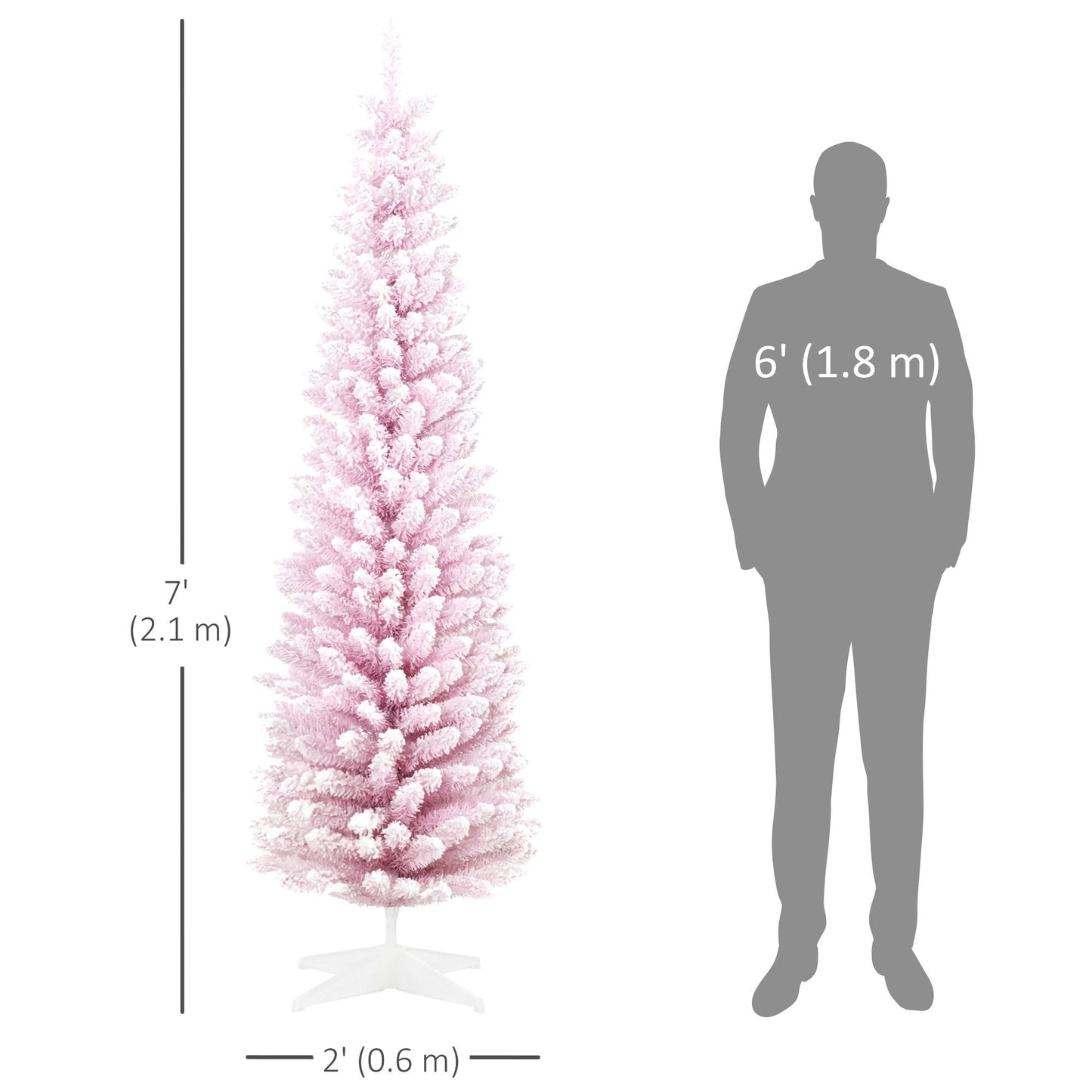 7ft Flocked Christmas Tree, Pencil Artificial Christmas Tree With Realistic Branches