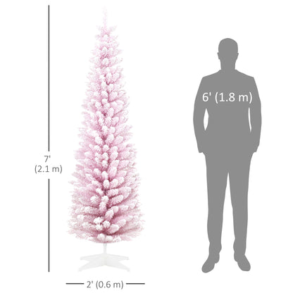 7ft Flocked Christmas Tree, Pencil Artificial Christmas Tree With Realistic Branches