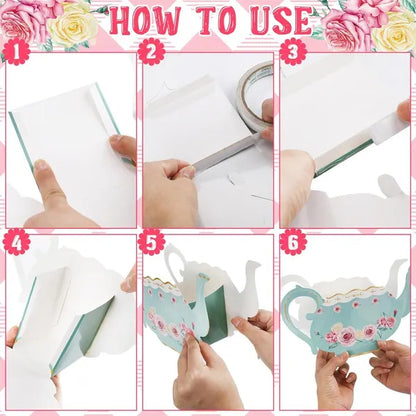 24 Pieces Tea Party Decorations Flower Boxes Spring Theme Princess Party Centerpiece Decorations 4 Style Cute Teapot Shape DIY Flower Box For Birthday Mother's Day Wedding Shower Party Table Decor