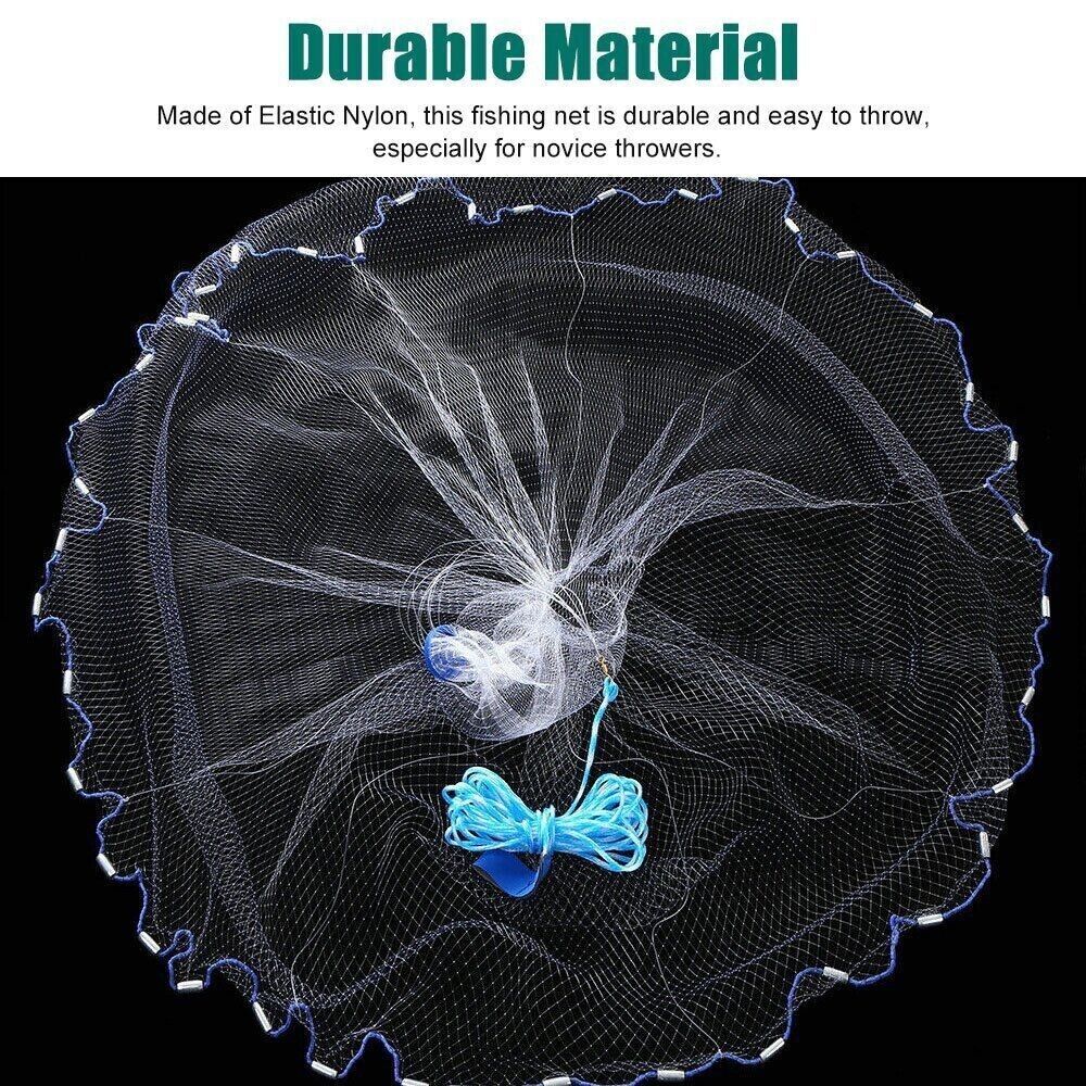 Fishing Cast Net Bait Easy Throw Hand Cast Strong Nylon Mesh USA