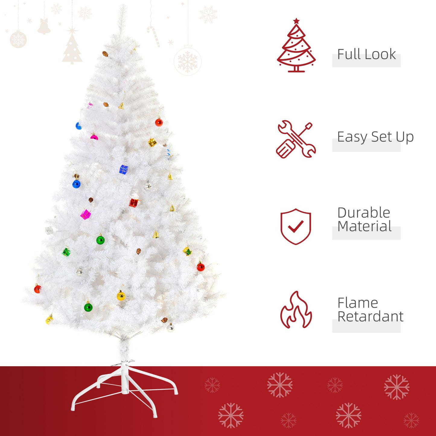 5.9ft Artificial Christmas Tree Xmas Holidays With Ornament White