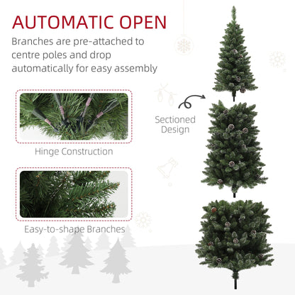 7ft Artificial Pencil Christmas Tree With 980 Branches, Pinecones, Metal Stand, Realistic Xmas Tree For Home