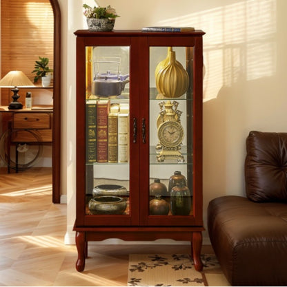 Curio Cabinet Lighted Curio Diapaly Cabinet With Adjustable Shelves And Mirrored Back Panel, Tempered Glass Doors