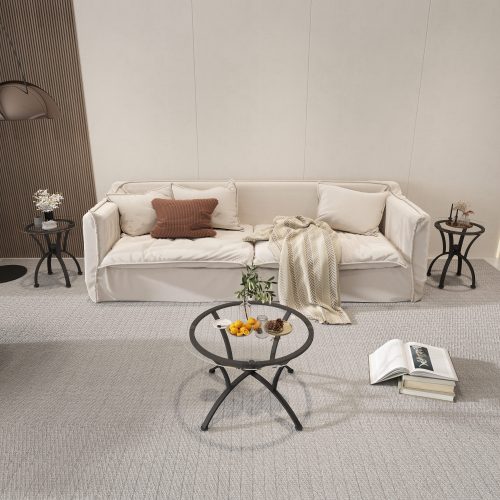 3 Piece Tempered Glass Surface Coffee Table Set Decor Coffee Table