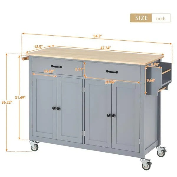 Kitchen Island Cart With Solid Wood Top And Locking Wheels,54.3 Inch Width