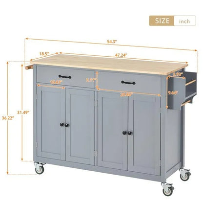 Kitchen Island Cart With Solid Wood Top And Locking Wheels,54.3 Inch Width