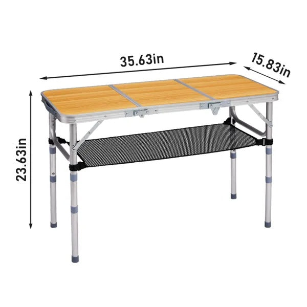 Outdoor Folding Camping Table, 3ft Portable Pinic Table With 3 Adjustable Height