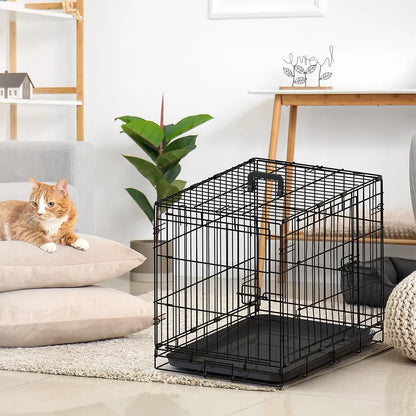 30-inch Black Wire Dog Cage Double Lock Mechanism Double Door Single Handle Single Bolt