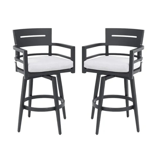 Modern Outdoor 2-Piece Swivel Bar Chairs - Aluminum Frame With Ember Black, 360 Swivel, Ergonomic Backrest  Armrests, Tapered Legs, Sunbrella Cushion, Weather-Resistant  Durable Patio Bar Stool