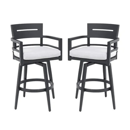 Modern Outdoor 2-Piece Swivel Bar Chairs - Aluminum Frame With Ember Black, 360 Swivel, Ergonomic Backrest  Armrests, Tapered Legs, Sunbrella Cushion, Weather-Resistant  Durable Patio Bar Stool