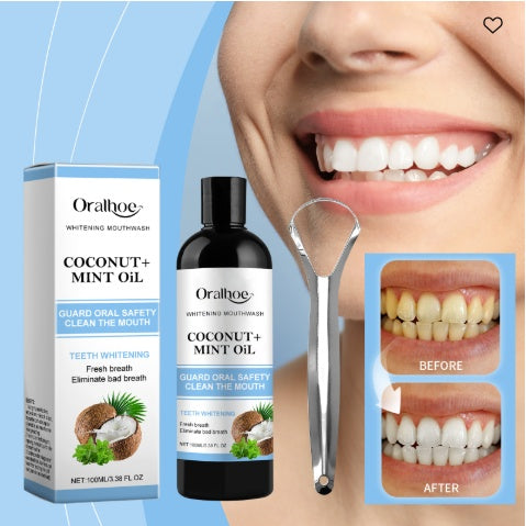 Oralhoe Coconut Mint Oil, Coconut Mint Mouthwash  Breath Care Gum Stain Removal Mouthwash