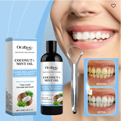Oralhoe Coconut Mint Oil, Coconut Mint Mouthwash  Breath Care Gum Stain Removal Mouthwash