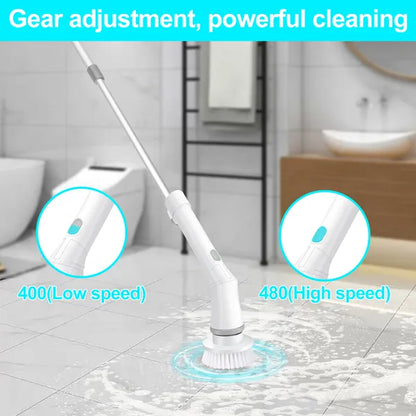 IAGREEA Shower Scrubber With 6 Replaceable Brush Heads, IPX6 Waterproof Cordless Power Cleaning Brush With Adjustable Extension Handle, Rotating Brush Shaft, And 2-speed Shower Cleaner For Cleaning