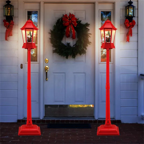 64" Christmas Streetlamp Lantern: 60 Warm LEDs, 8 Xmas Melodies, 2 Display Ways, ABS/PP/PVC, Red, 10.5×10.5×16.5" Lantern