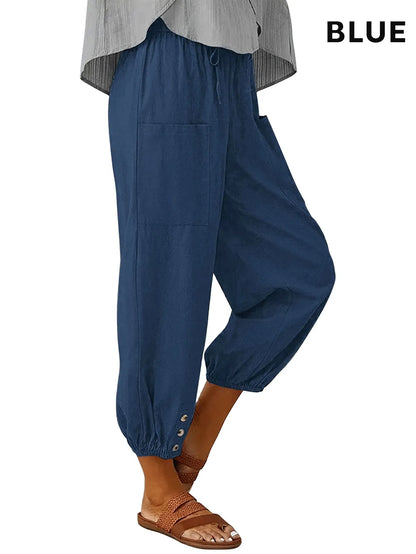3pcs High-Waisted Button Wide-Leg Pants Cropped, Comfy & Effortlessly Chic