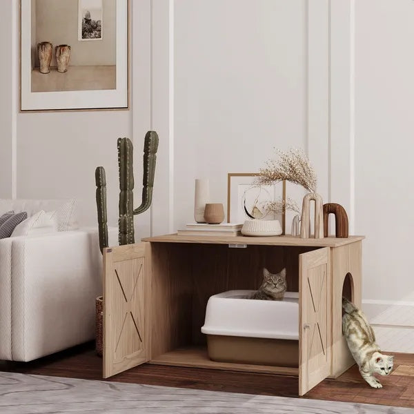 Hidden Cat Litter Box Enclosure With Ventilated Door, Cat Hole, Cat Washroom, Indoor Cat House, Walnut