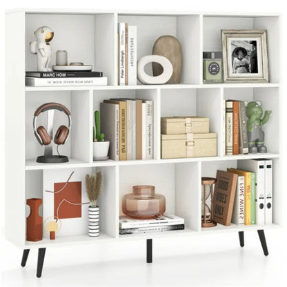 10 Cube Bookcase 3-Tier Modern Storage Organizer With 5 Metal Legs Bookshelves