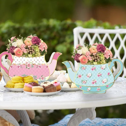 24 Pieces Tea Party Decorations Flower Boxes Spring Theme Princess Party Centerpiece Decorations 4 Style Cute Teapot Shape DIY Flower Box For Birthday Mother's Day Wedding Shower Party Table Decor