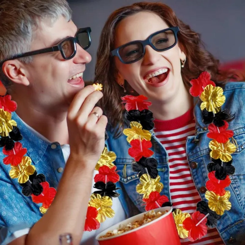 20Pcs Movie Night Flower Leis 19.7 In Golden Red Black Silk Flower Necklace
