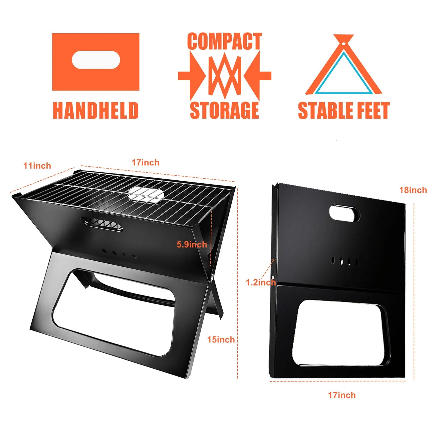 Portable Charcoal Grill - Mini BBQ Grill - Small Table Top Charcoal Grill For Camping, Outdoor Cooking - Foldable Camping Grill For Picnics, Tailgating And Backyard Grilling